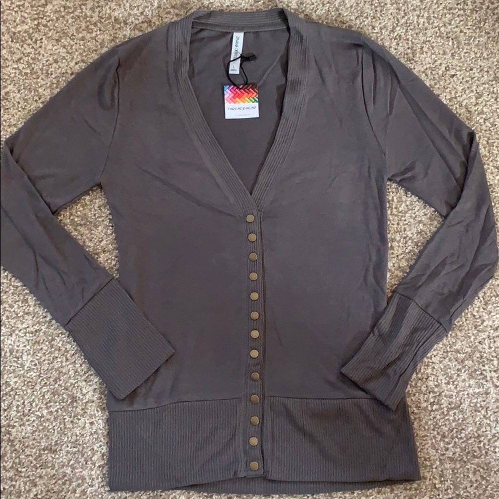 Gray Long Sleeve Snap Cardigan